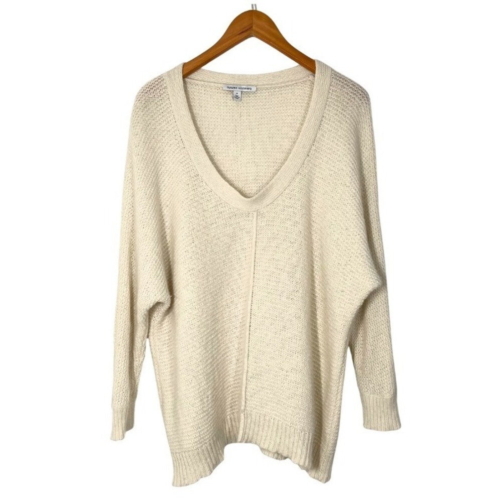 Autumn Cashmere Womens Cream 100% Pure Cashmere V-Neck Dolman Sweater Medium